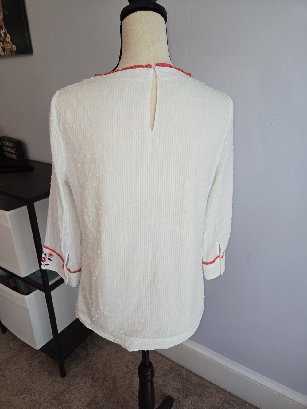 Boden Kelsey Ivory Swiss Dot  Embroidered Top 3/4 Sleeve Peasant Boho US 6 - Picture 6 of 11